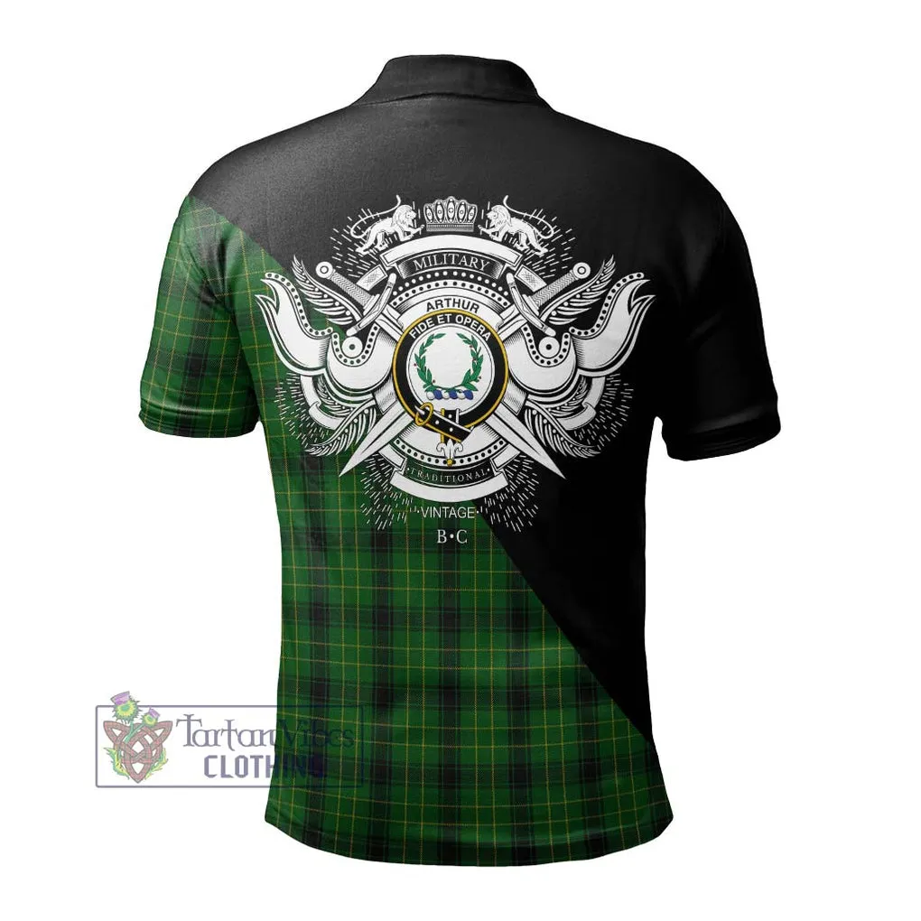 Arthur Highland Tartan Polo Shirt with Family Crest and Military Logo Style