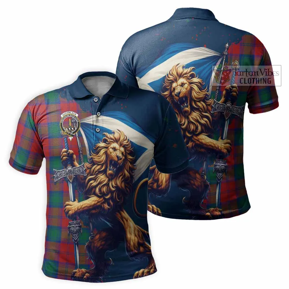 Auchinleck (Affleck) Tartan Family Crest Men's Polo Shirt with Scottish Majestic Lion