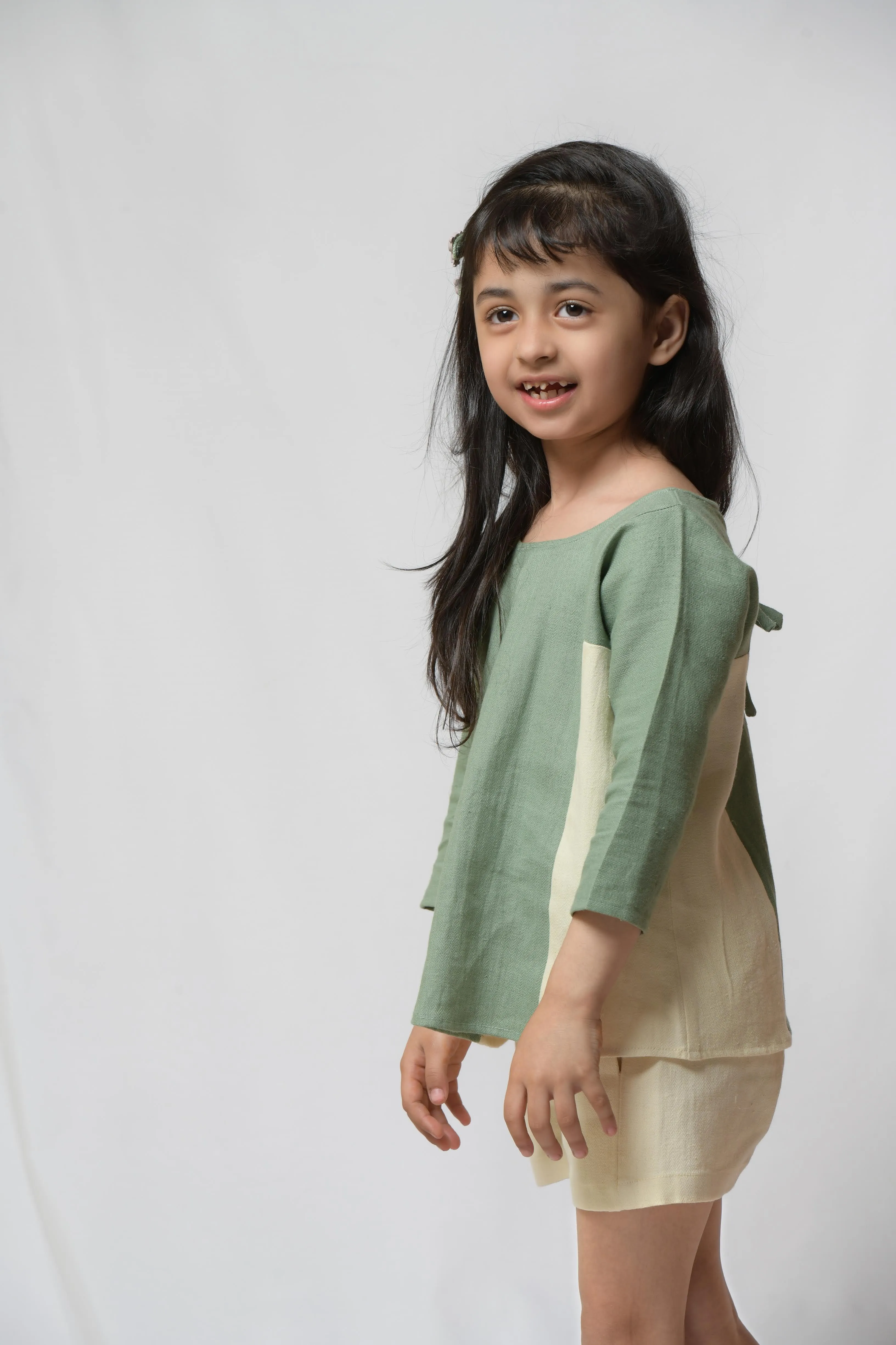 Banana Olive Top & Active Shorts Set for Girls