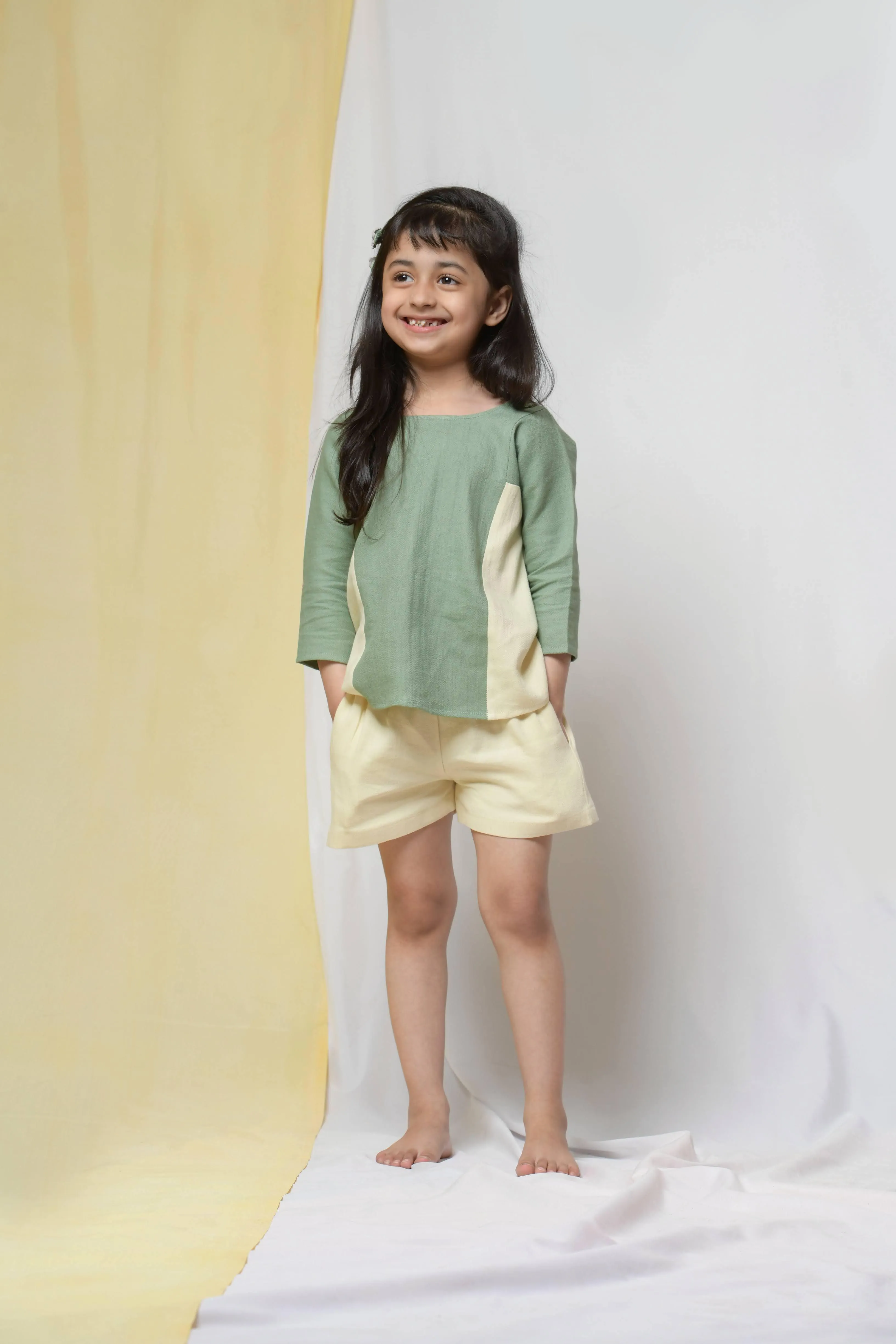 Banana Olive Top & Active Shorts Set for Girls