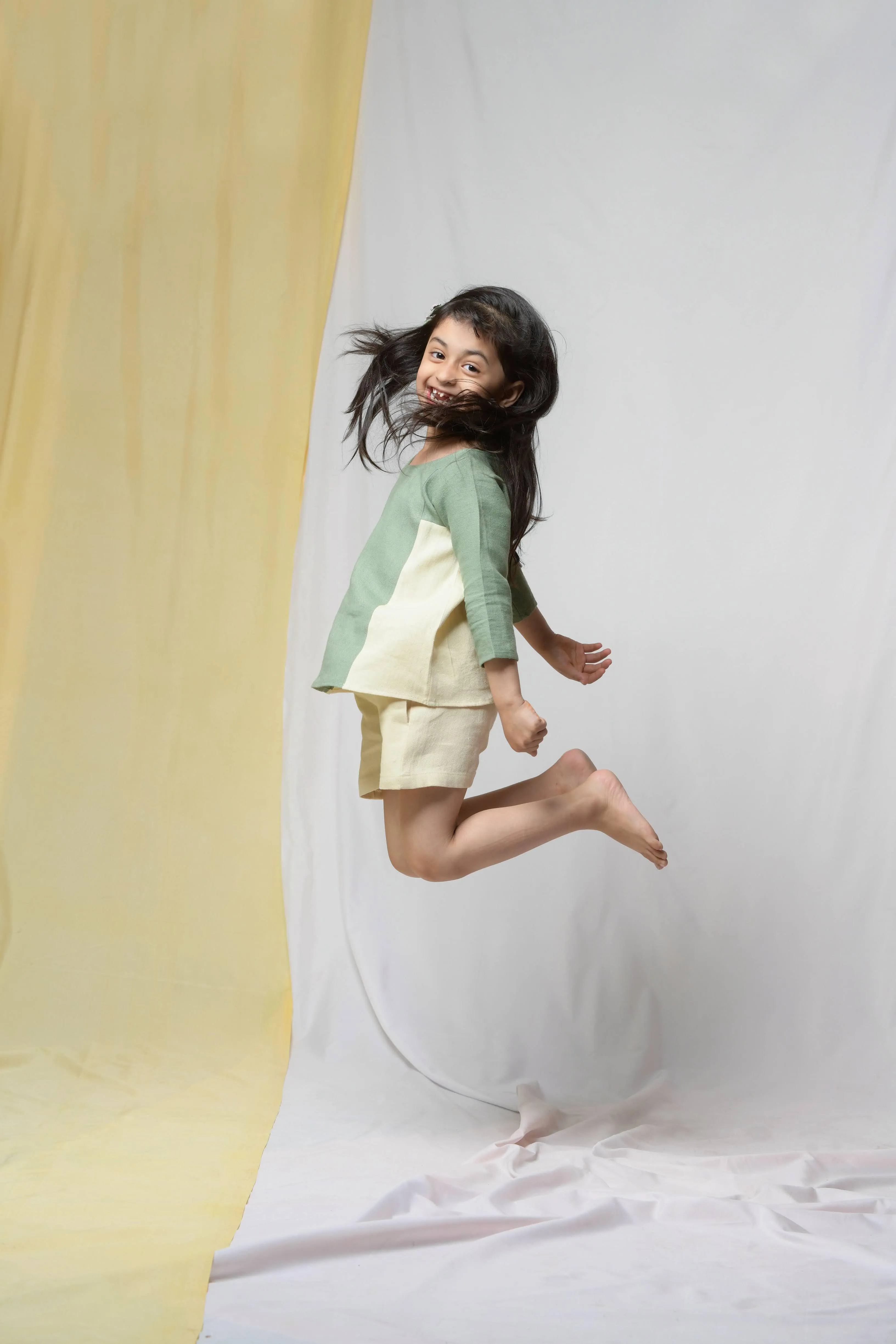 Banana Olive Top & Active Shorts Set for Girls