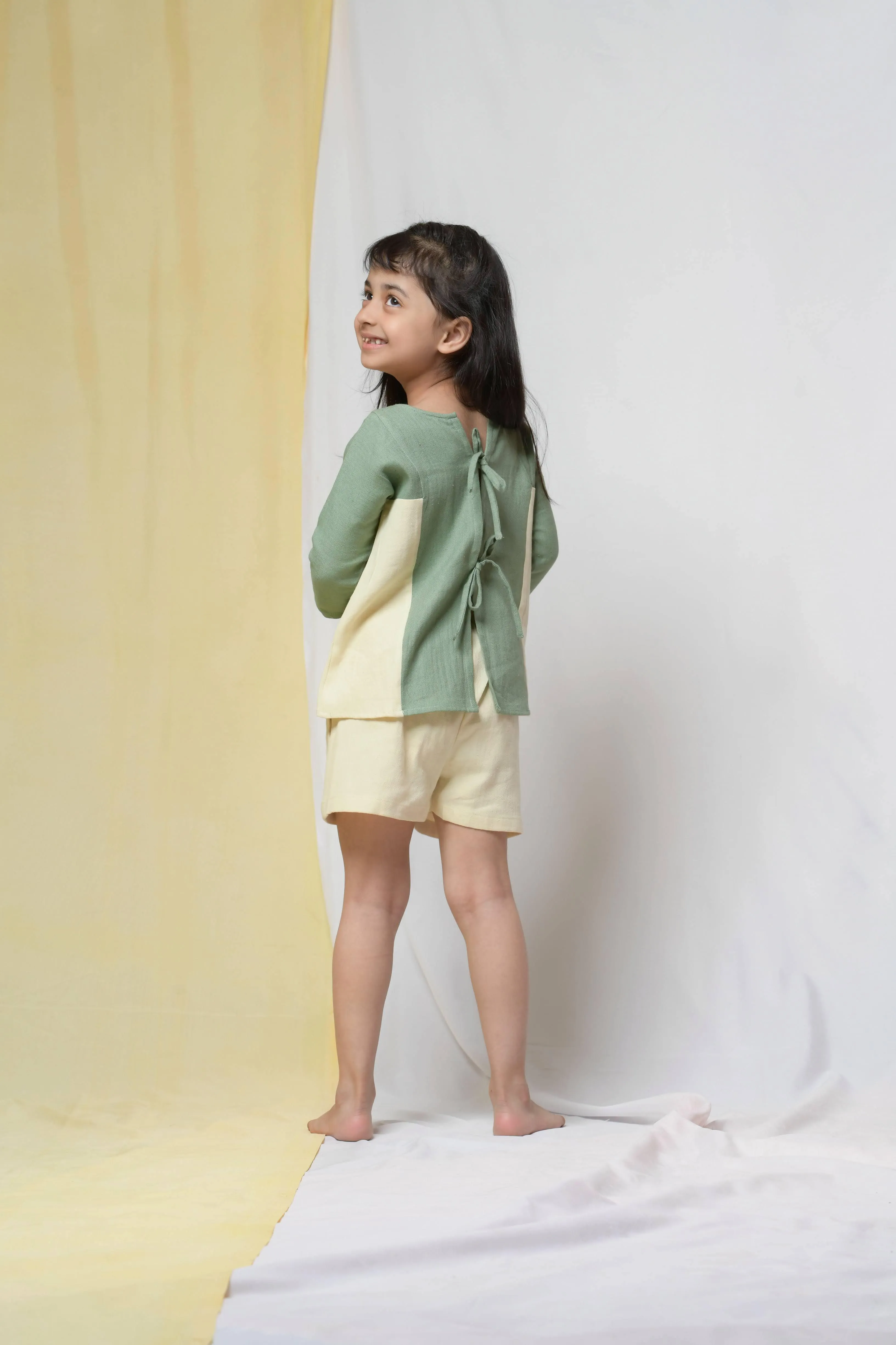 Banana Olive Top & Active Shorts Set for Girls