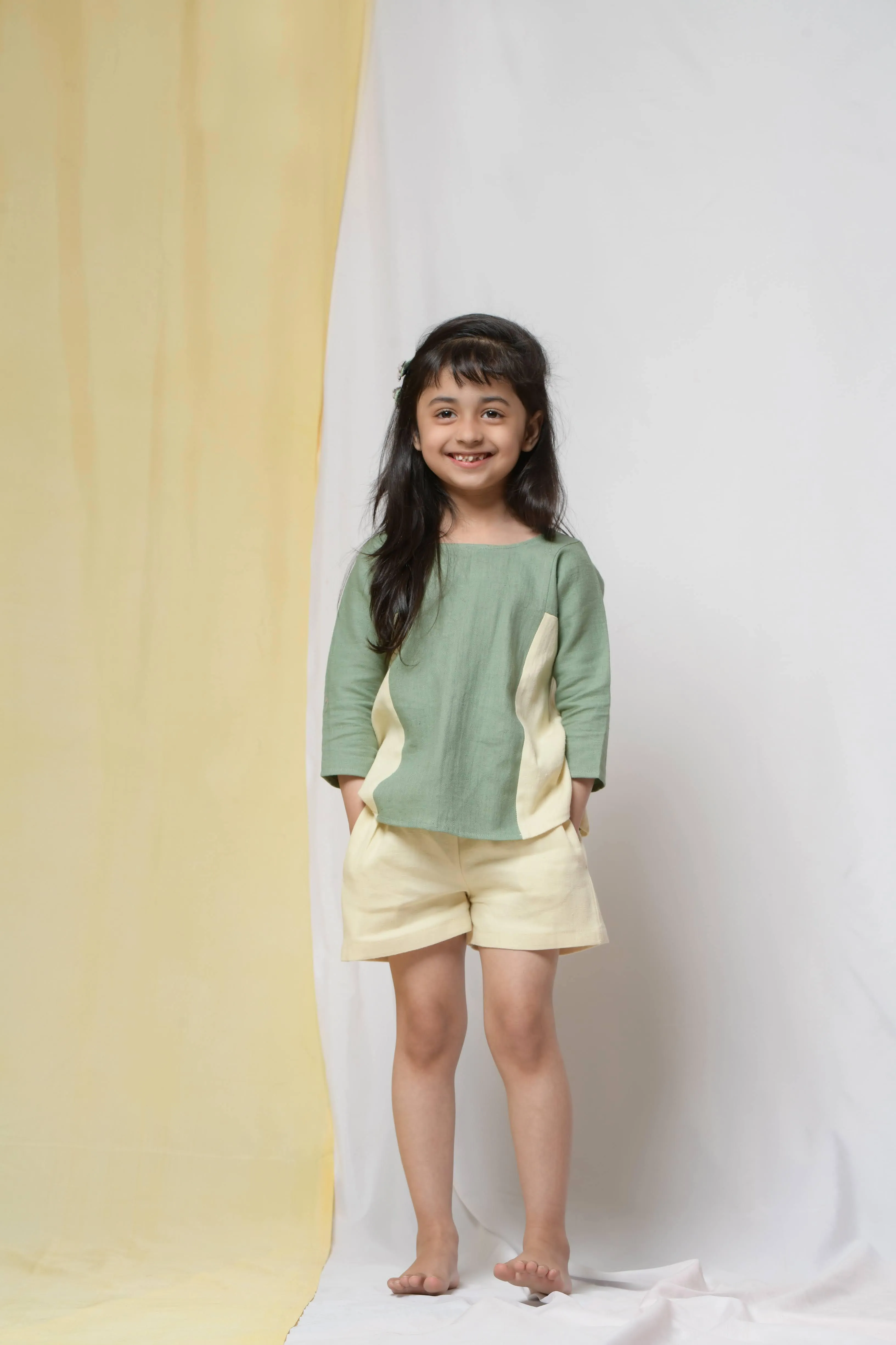 Banana Olive Top & Active Shorts Set for Girls