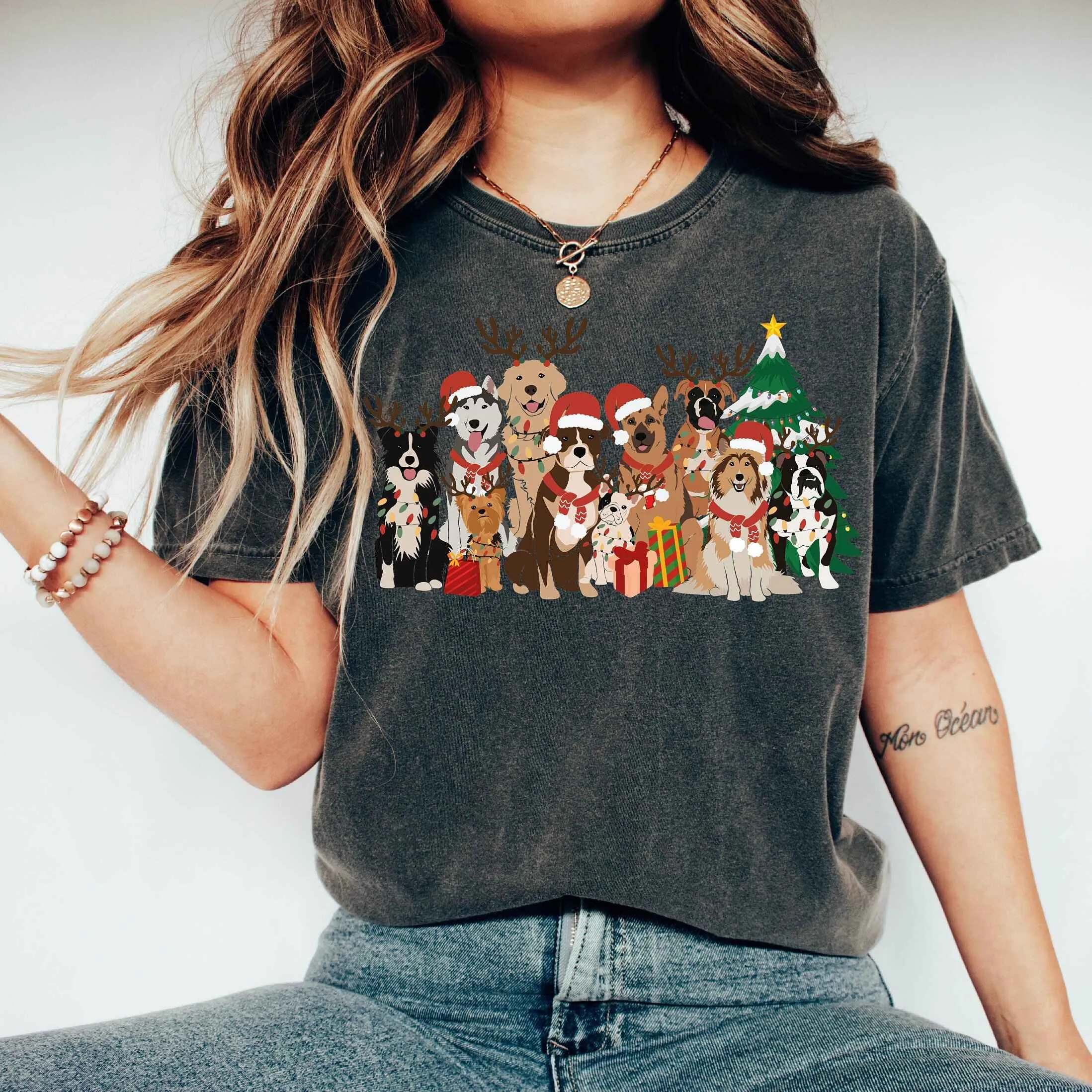 Christmas Dogs Holiday Tee – Festive Canine Design, Customizable Colors