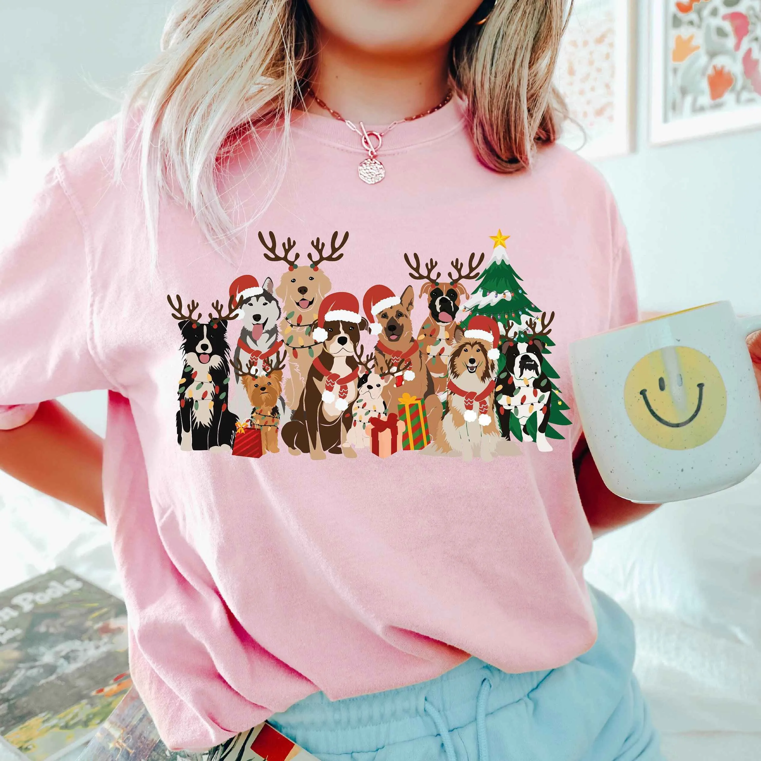 Christmas Dogs Holiday Tee – Festive Canine Design, Customizable Colors