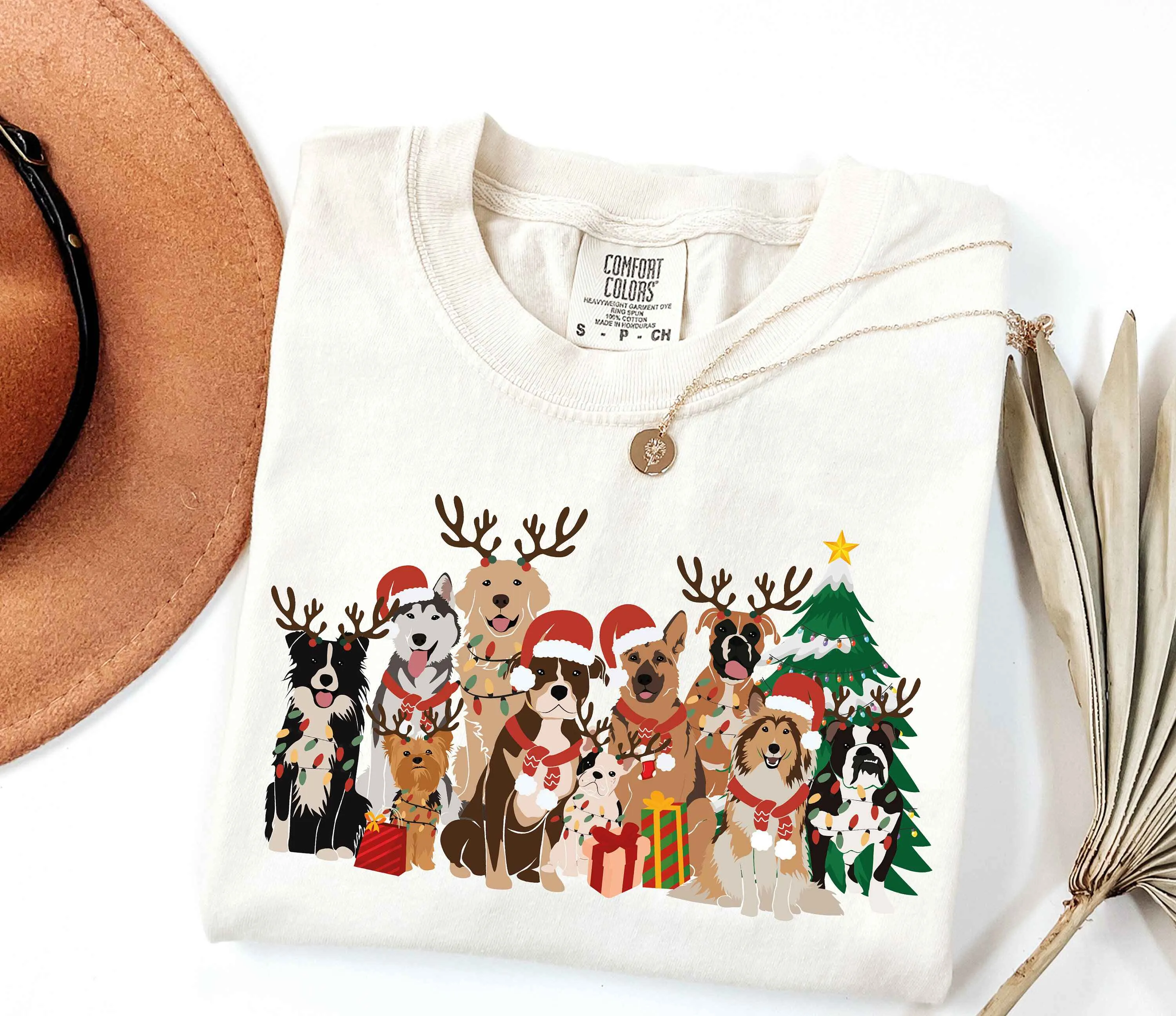 Christmas Dogs Holiday Tee – Festive Canine Design, Customizable Colors