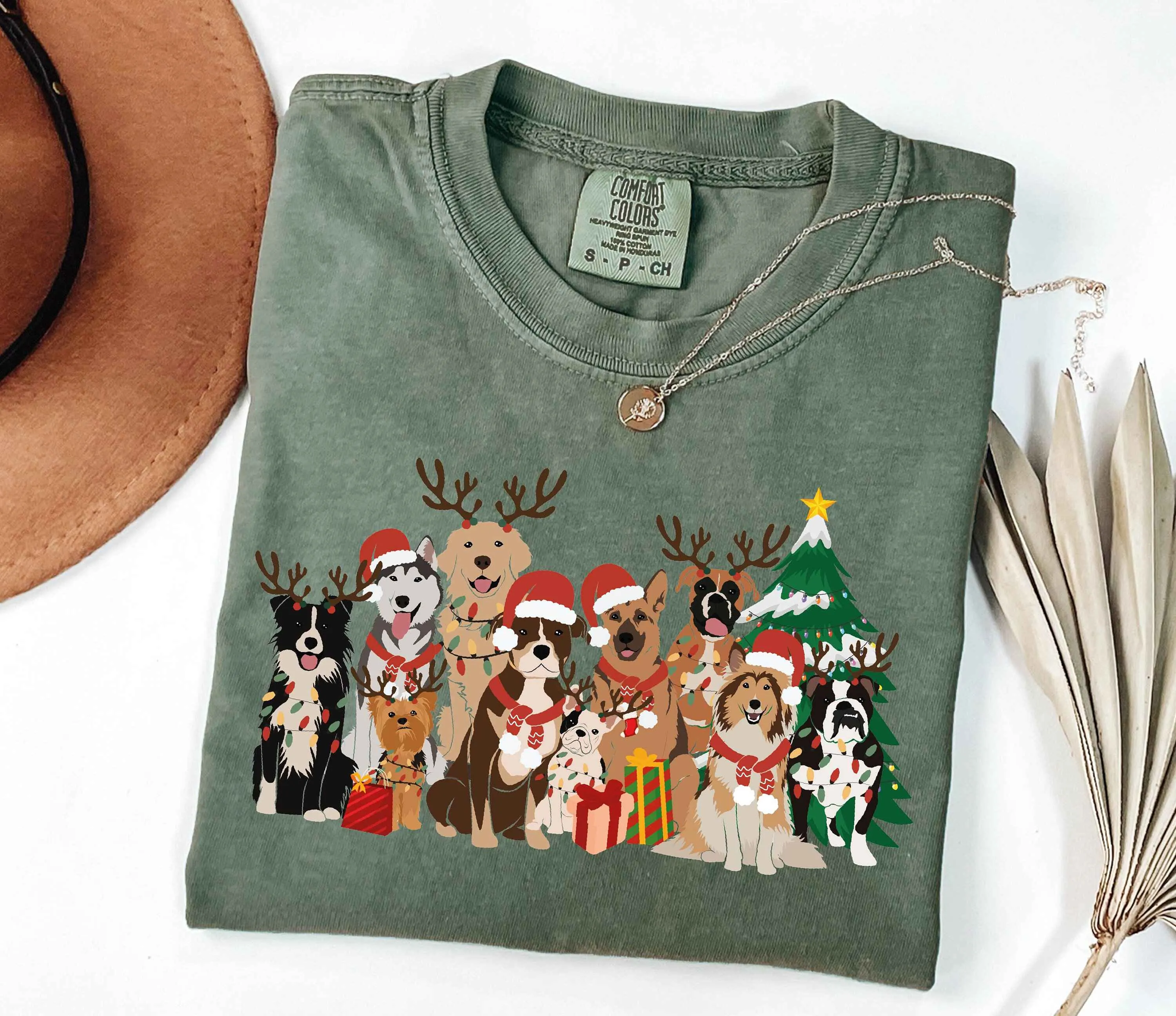 Christmas Dogs Holiday Tee – Festive Canine Design, Customizable Colors