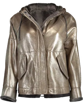 Metallic Shearling Hooded Jacket