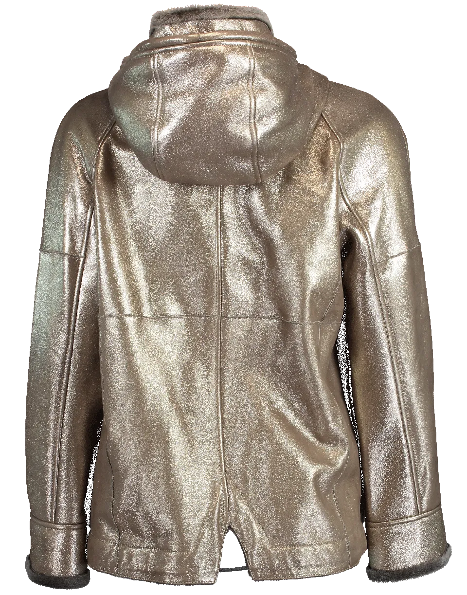 Metallic Shearling Hooded Jacket
