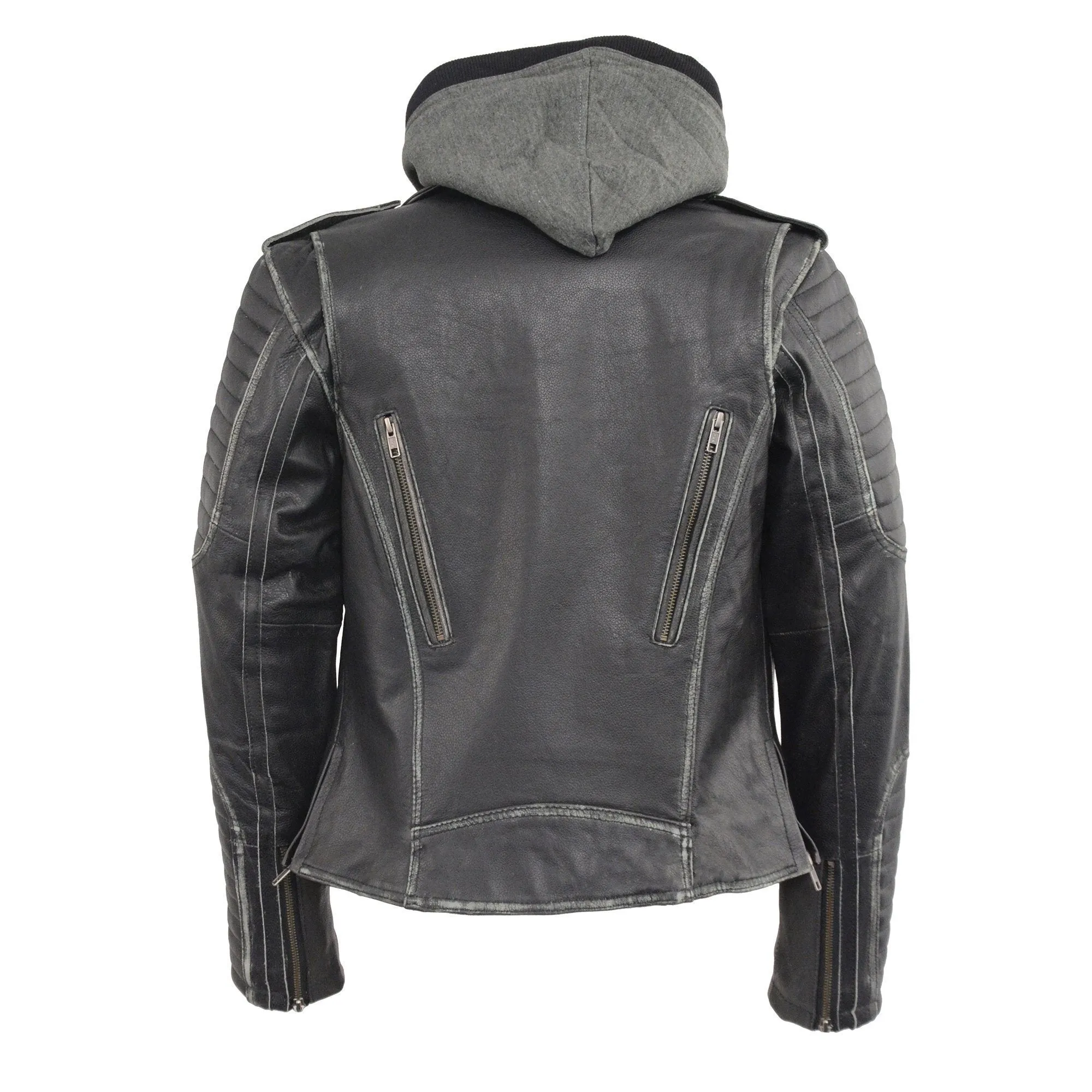 Milwaukee Leather MLL2516 Black Leather Rub-Off Leather Jacket with Hoodie for Women