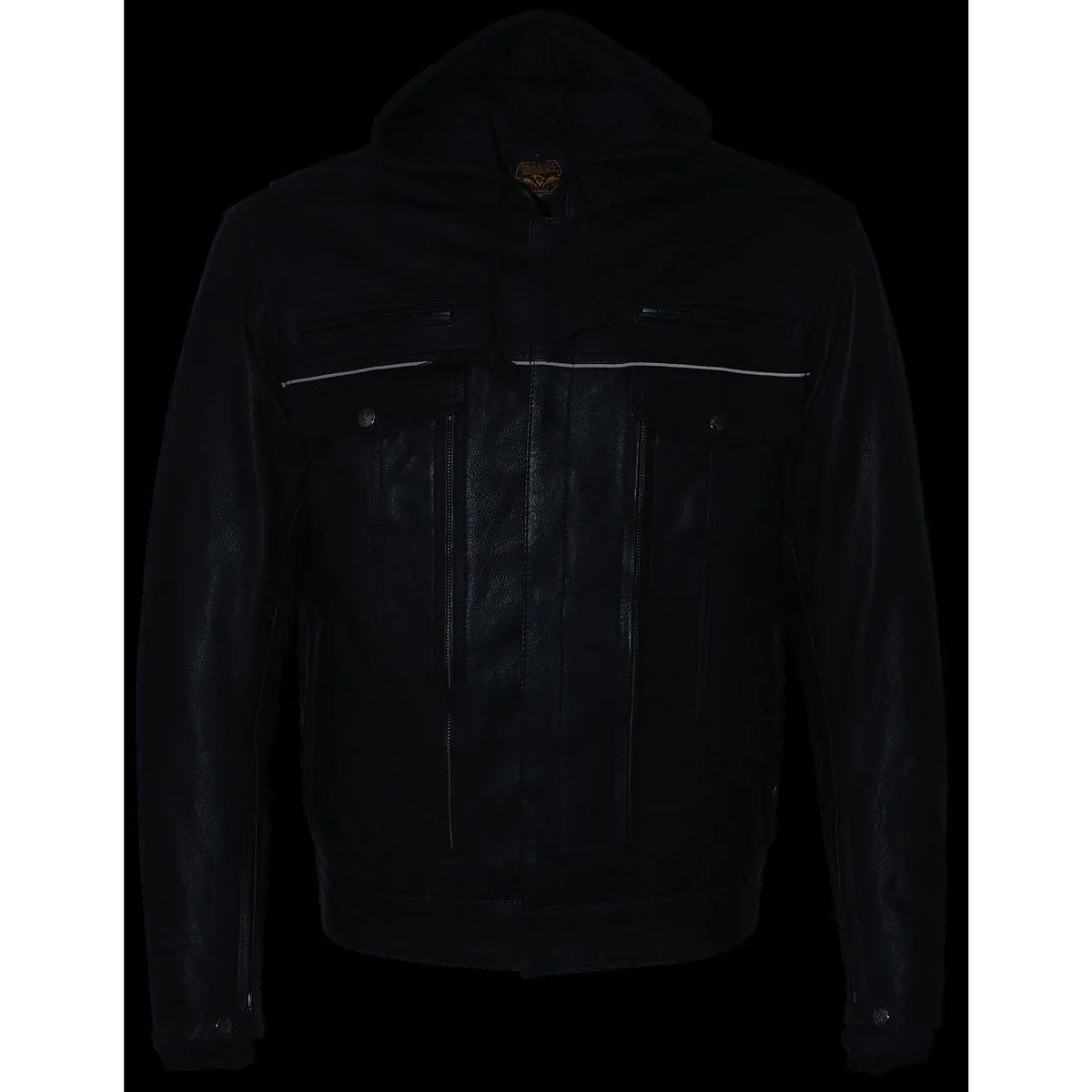 Milwaukee Leather MLM1537 Men's Black Leather ‘Utility Pocket’ Vented Jacket with Removable Hoodie