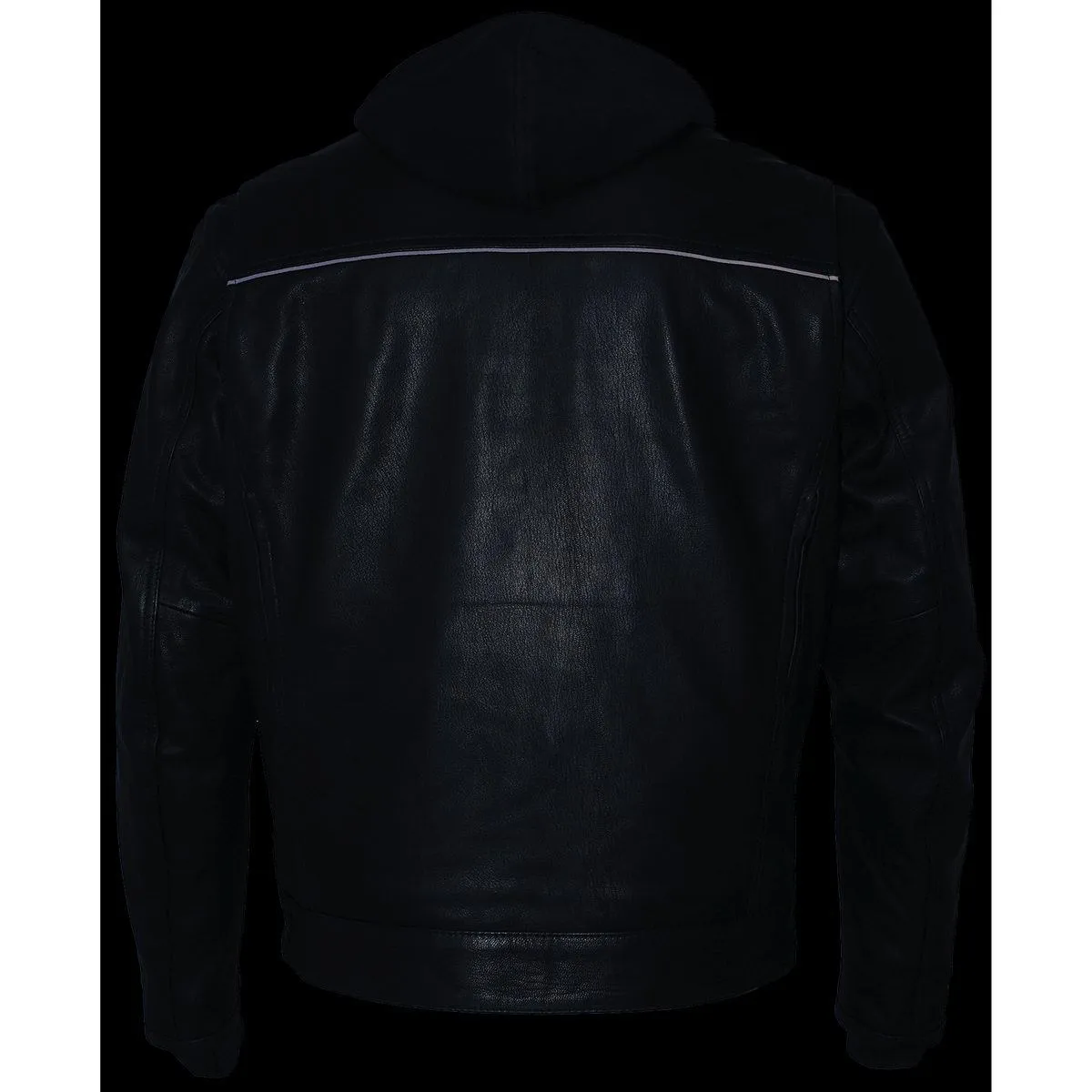 Milwaukee Leather MLM1537 Men's Black Leather ‘Utility Pocket’ Vented Jacket with Removable Hoodie