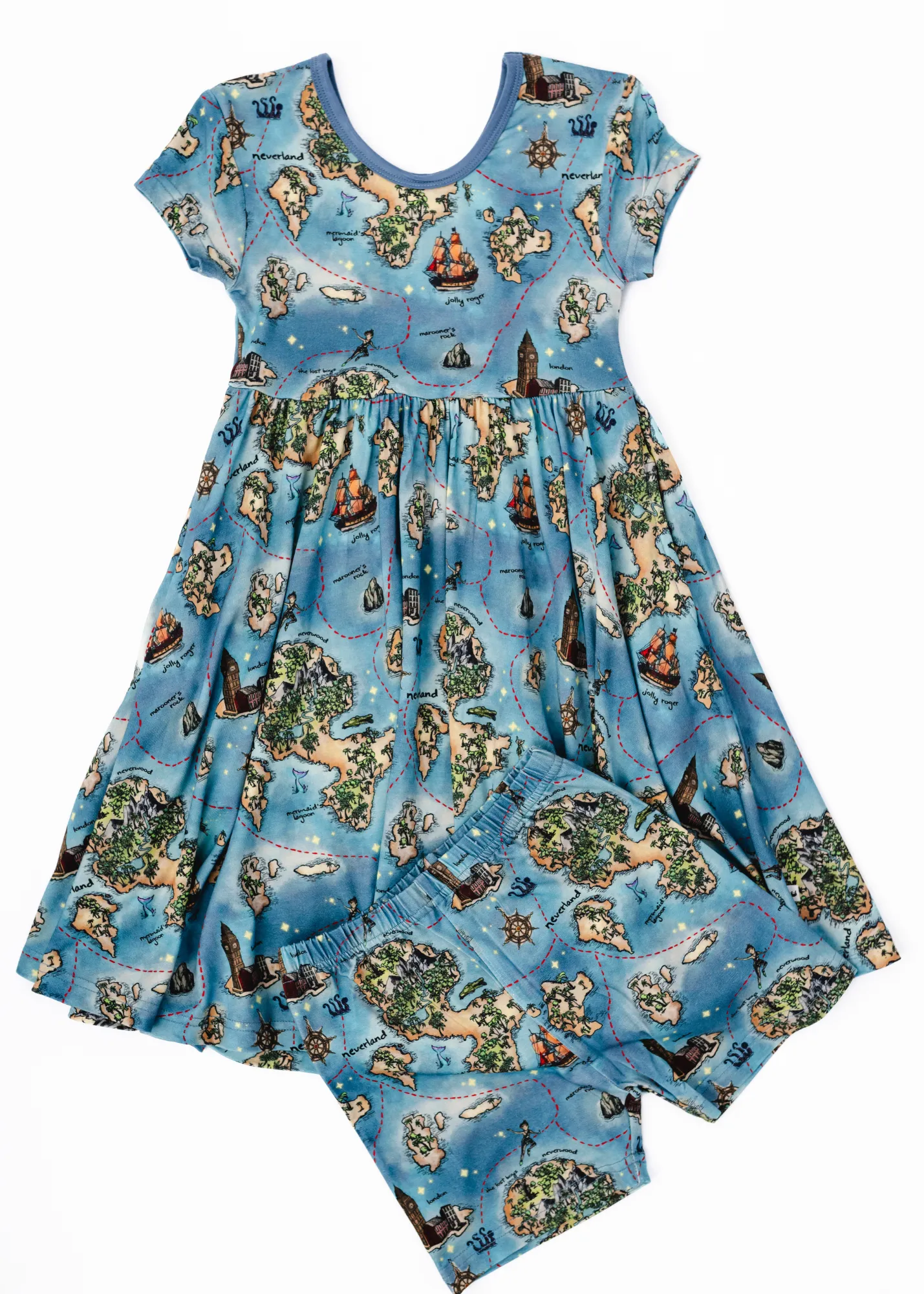 Neverland Map Short Sleeve Twirl Dress