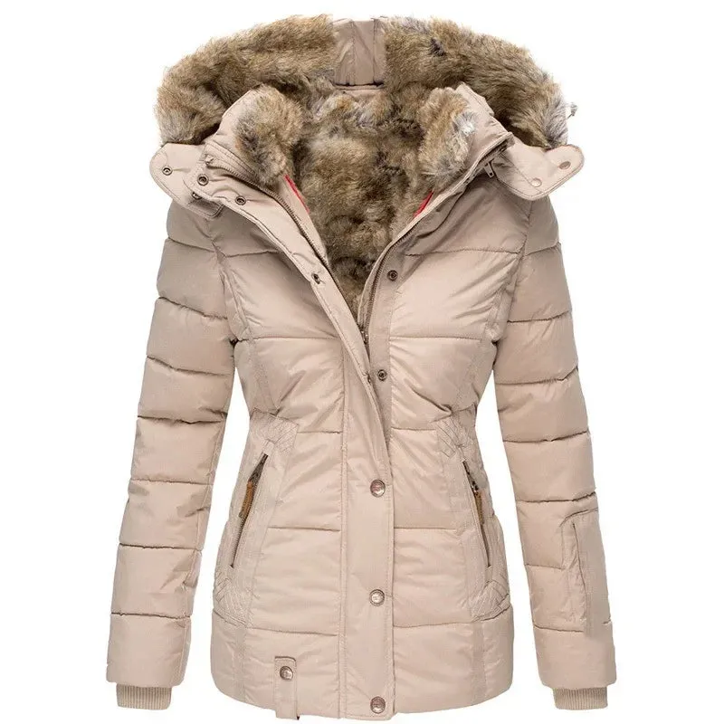 Women's Hooded Long Sleeve Zipper Coat – Autumn Winter Casual Solid Color Fashion Parka