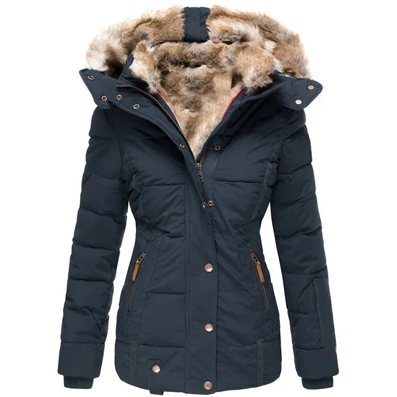 Women's Hooded Long Sleeve Zipper Coat – Autumn Winter Casual Solid Color Fashion Parka