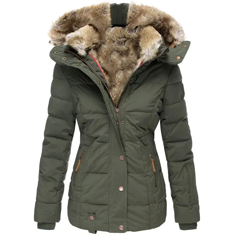 Women's Hooded Long Sleeve Zipper Coat – Autumn Winter Casual Solid Color Fashion Parka