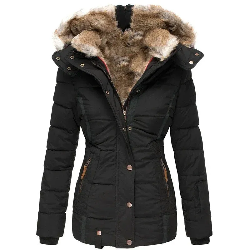 Women's Hooded Long Sleeve Zipper Coat – Autumn Winter Casual Solid Color Fashion Parka