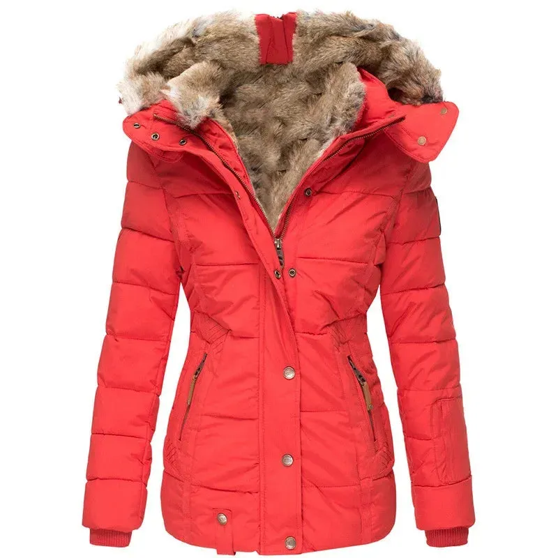 Women's Hooded Long Sleeve Zipper Coat – Autumn Winter Casual Solid Color Fashion Parka