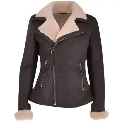 Women's Luxury Aviator Shearling Bomber Jacket – Stylish & Warm