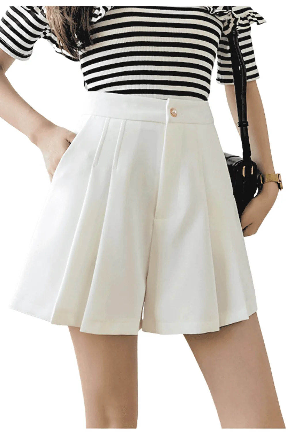 Women's Pleated High Waist Shorts